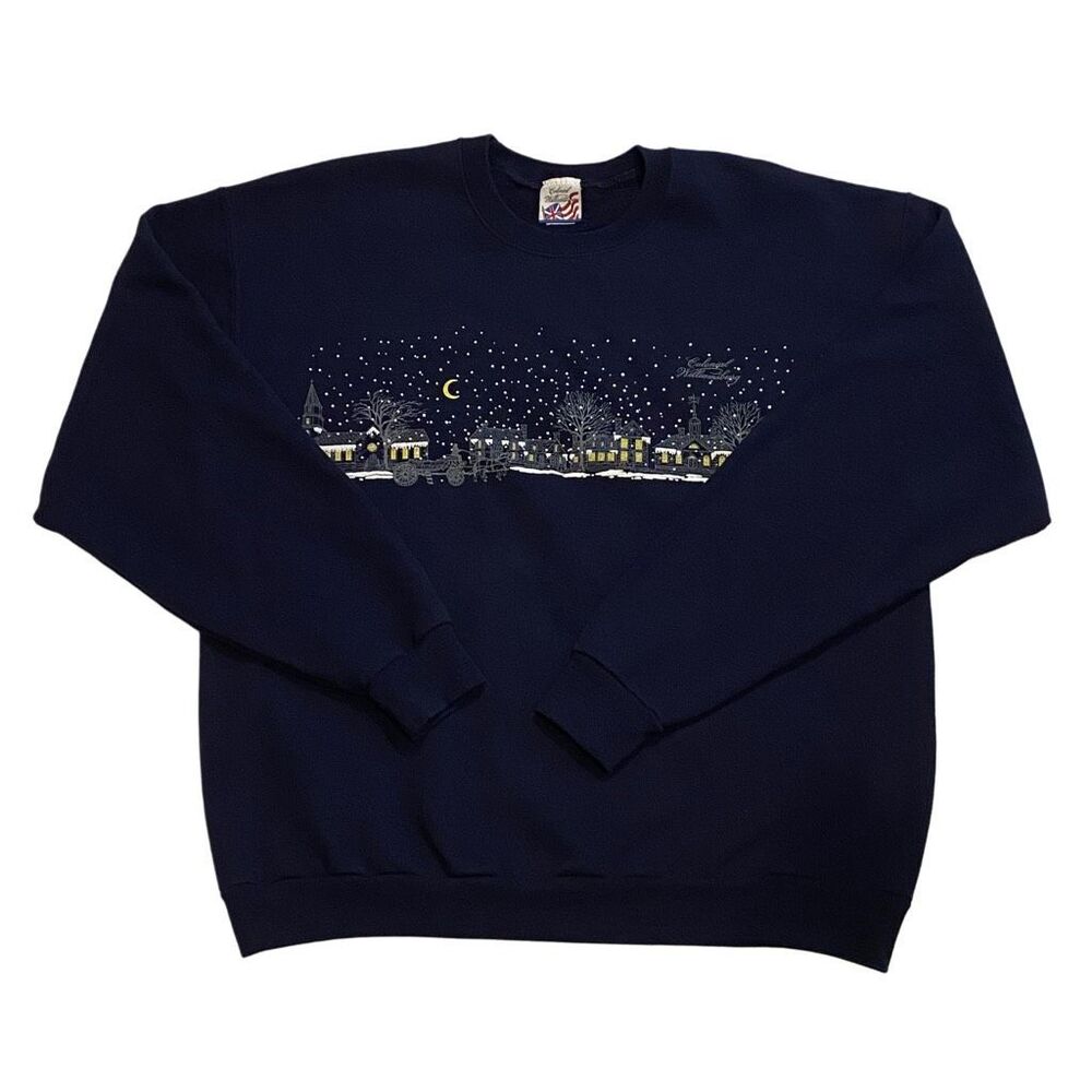 Vintage Colonial Williamsburg Navy Blue Christmas/Winter Sweatshirt  Women’s L